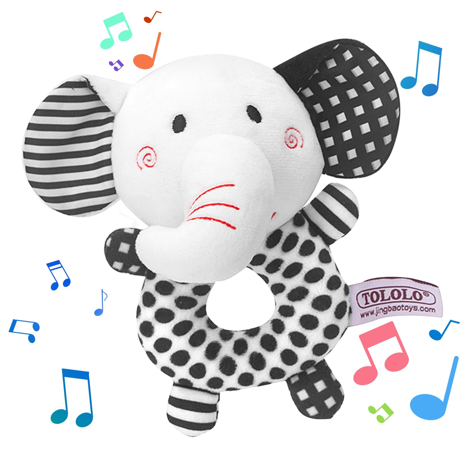 Sonajeros Para Bebés de 0 A 6 Meses, Sonajeros Suaves En Blanco Y Negro, Juguetes de Animales de Peluche, Anillos de Felpa de Elefante/zorro, Juguetes de Agarre de Primera Mano Para Bebés(Elefante)