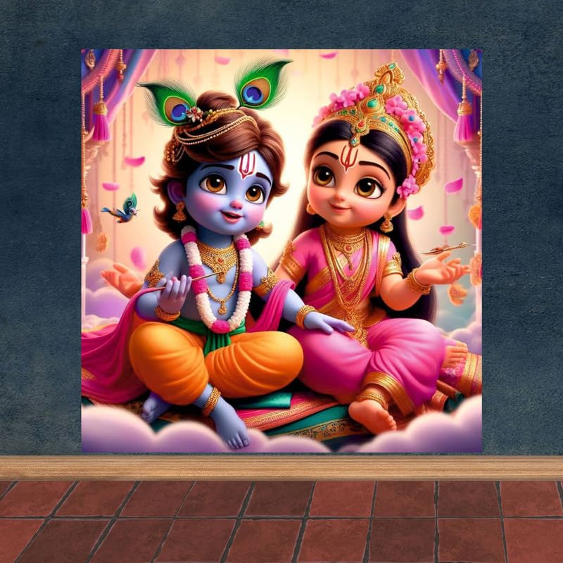 Image of British Terminal Cute little Bal Gopal Baby God Krishna| Kanha Ji | Laddu Lord Makhan Chor Painting Religious Poster for Pregnant Women for wall (matt thin vinyl,sticker,multicolor,unframed)| bj300