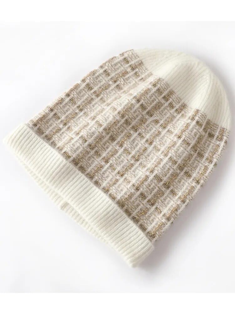 Kaszmirowa czapka zimowa damska ciepła czapka outdoorowa czapka beanie dzianinowa krata w paski kaszmirowa czapka zabezpieczająca