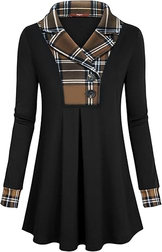 Miniatura 3 de Gaharu - Sudadera con solapa de muesca para mujer, tipo túnica, manga larga, con botones, sudadera holgada, parte superior