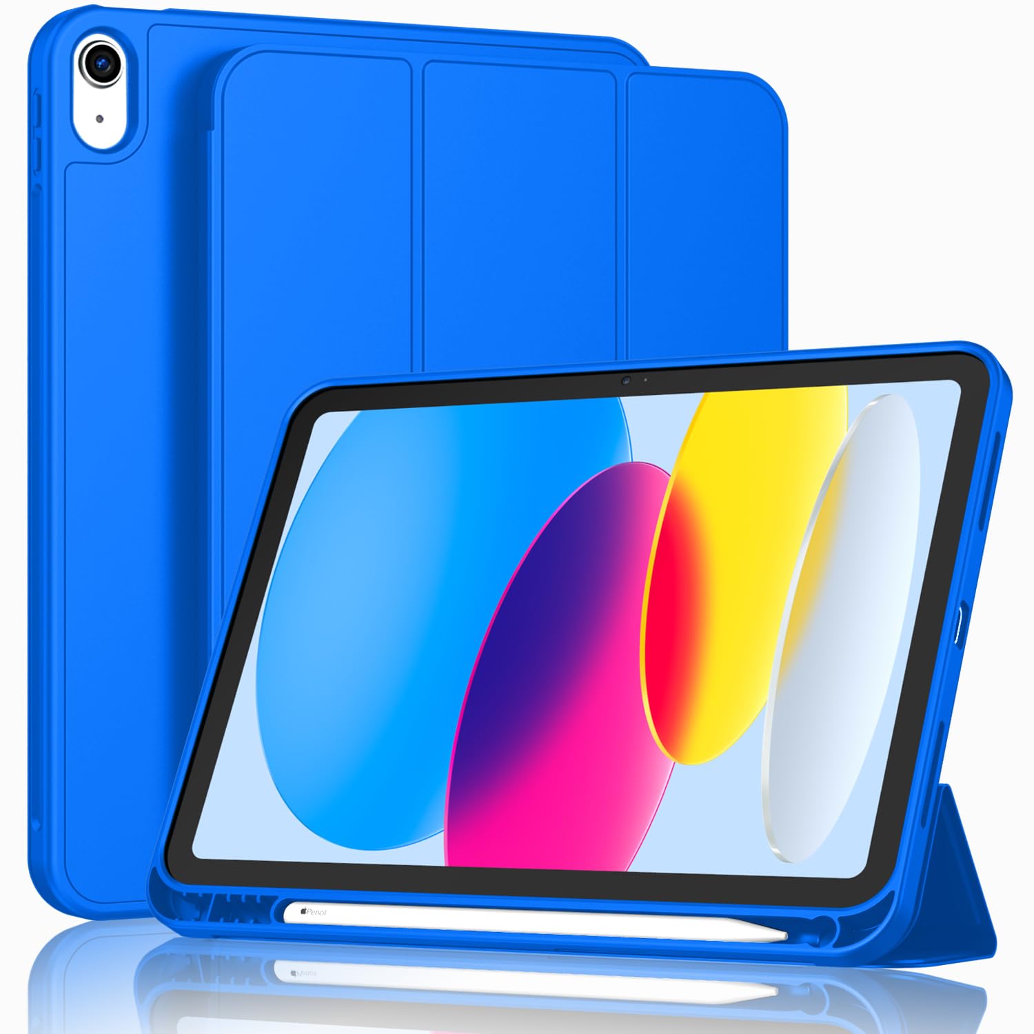 ToaPoia Case for iPad (A16) 11 Inch 2025/iPad 10th Generation 10.9 Inch 2022, Slim Trifold Stand Protective Cover with Pencil Holder and Soft TPU Back,Support Auto Sleep/Wake (Medium Blue)