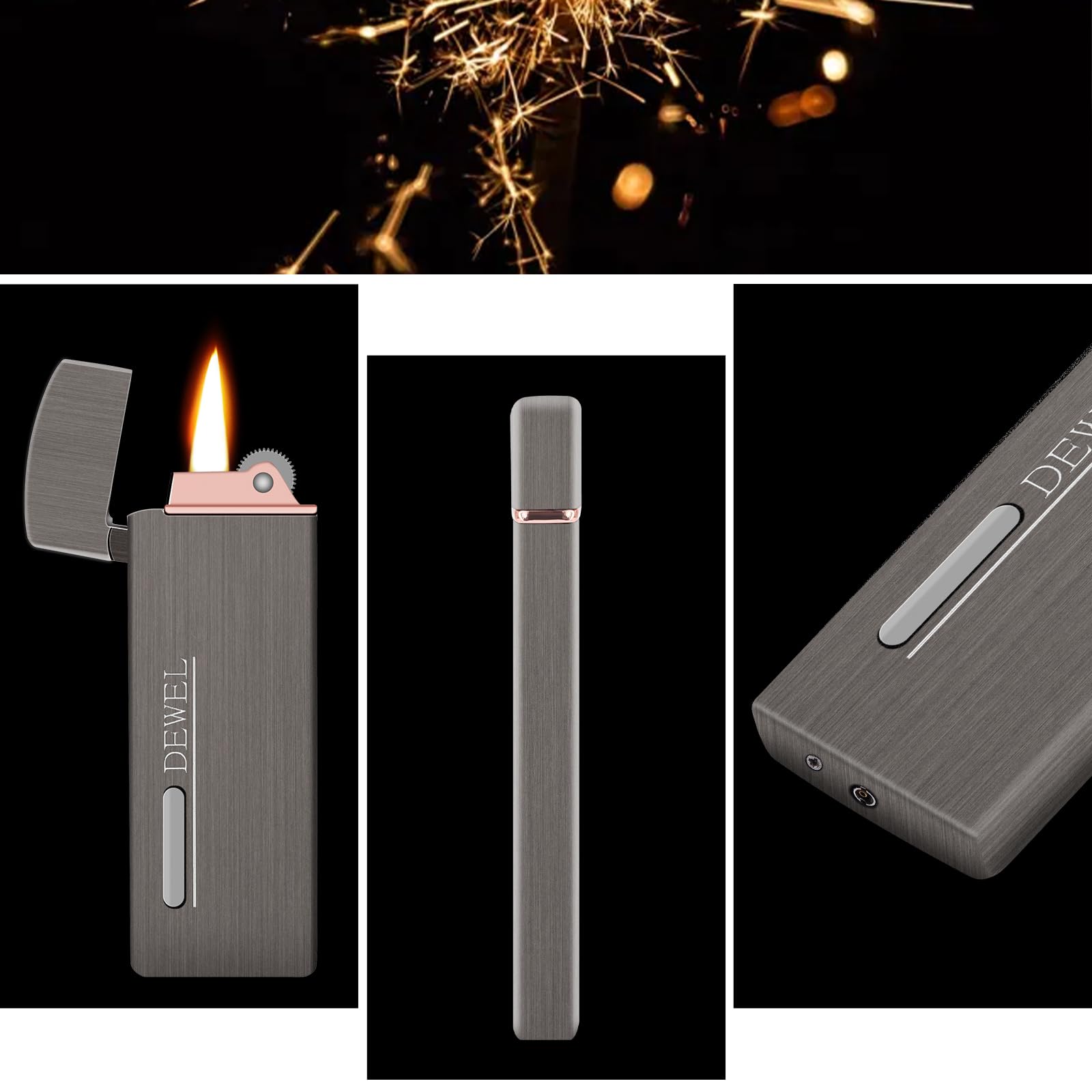 Amazon.co.jp: DEWEL ライター ガス注入式 軽量 小型 金属性 硬め