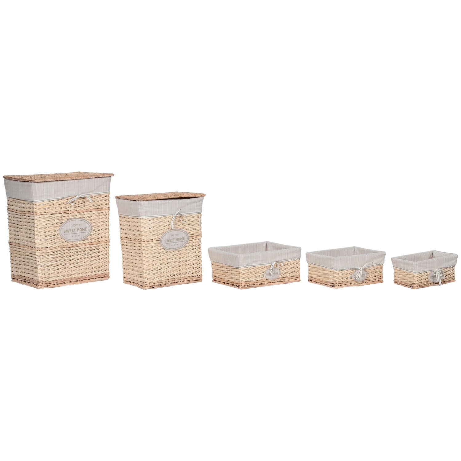 Cesta ropa set 5 mimbre fini le linge qui traîne grâce au rangement en coton crème