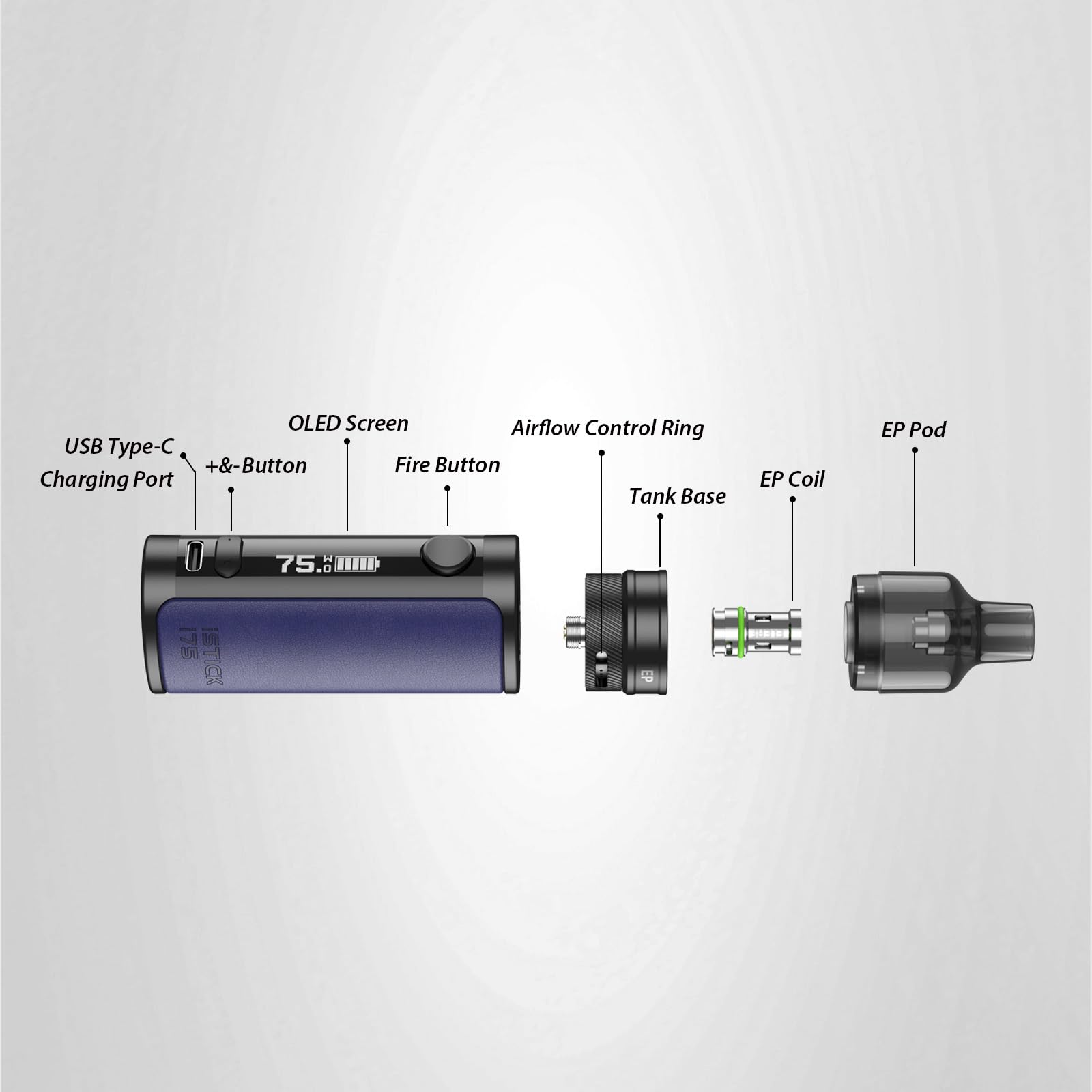 Eleaf iStick i75 Vape Kits 75W 3000mAh 2ml USB-C 2A Schnellladung Vintage Leder E Zigarette nachfüllbar EP Tank ohne Nikotin Blau