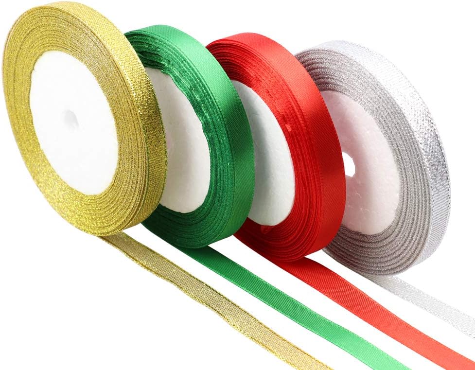 5 Rolls Christmas Ribbons For Crafts, 25 Yards Gift Package Wrapping Metallic Glitter Fabric Holiday Festival Satin Ribbon For Christmas Tree - View #10