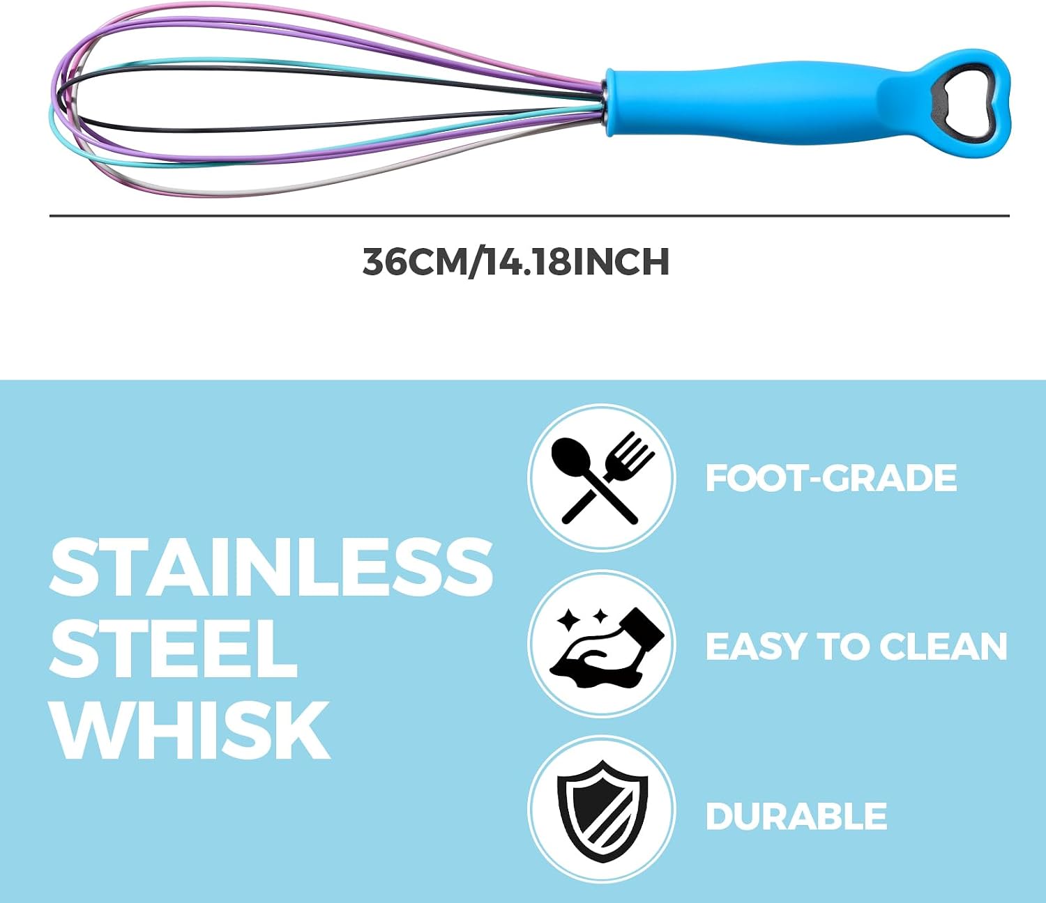 12 Inch Silicone Egg Beater with PP Handle - Multifunctional Baking Tool for Mixing Eggs, Whipping Cream, Dough - Built-in Bottle Opener, Heat-Resistant & Non-Scratch Kitchen Gadget