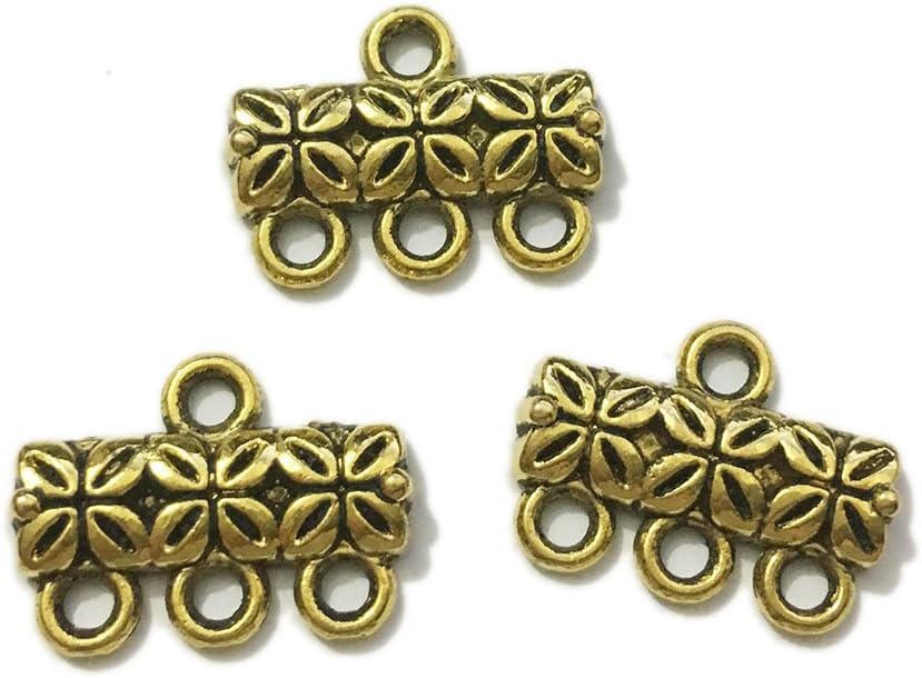 20pcs Component Multilayer Clasp Buckle Necklace Bails Connector Tassel Chains (15mm 3 Hole, Antique Gold)