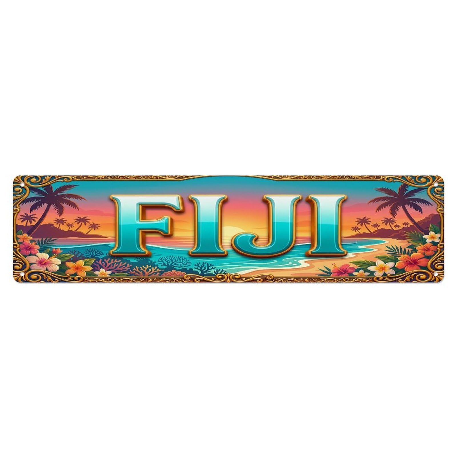 Cmhok Vintage Style Vintage Fiji Flag Travel Pattern Metal Tin Sign Wall Decor For Cafe, Club, Garden Metal Poster 4X16inch
