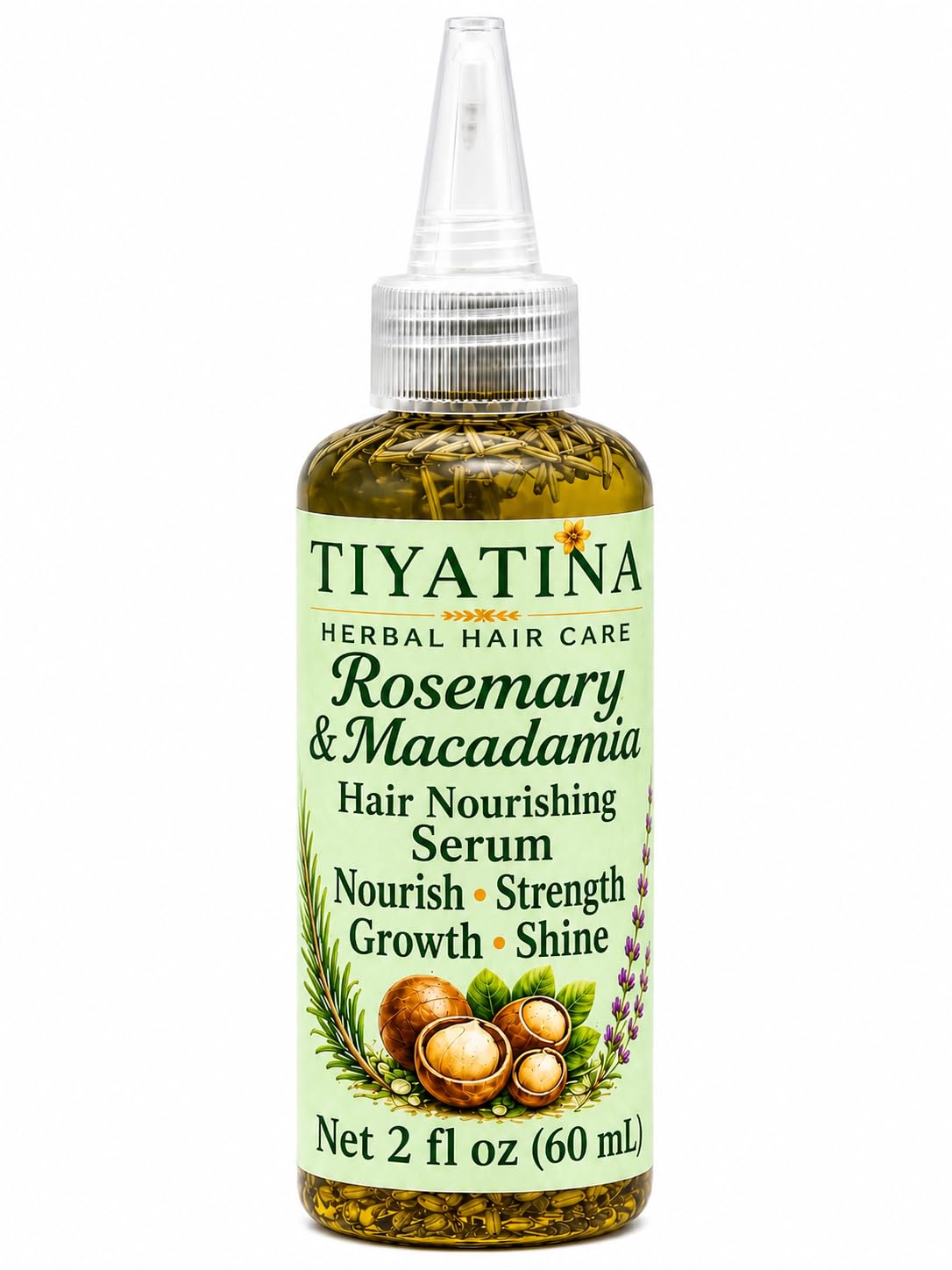 Rosemary & Macadamia Hair Growth Serum – Herbal Infused with Avocado, Jojoba, Almond & Grapeseed Oils for Hair, Locs, Braids, Beard, Scalp Care & All Hair Types, 2 fl oz