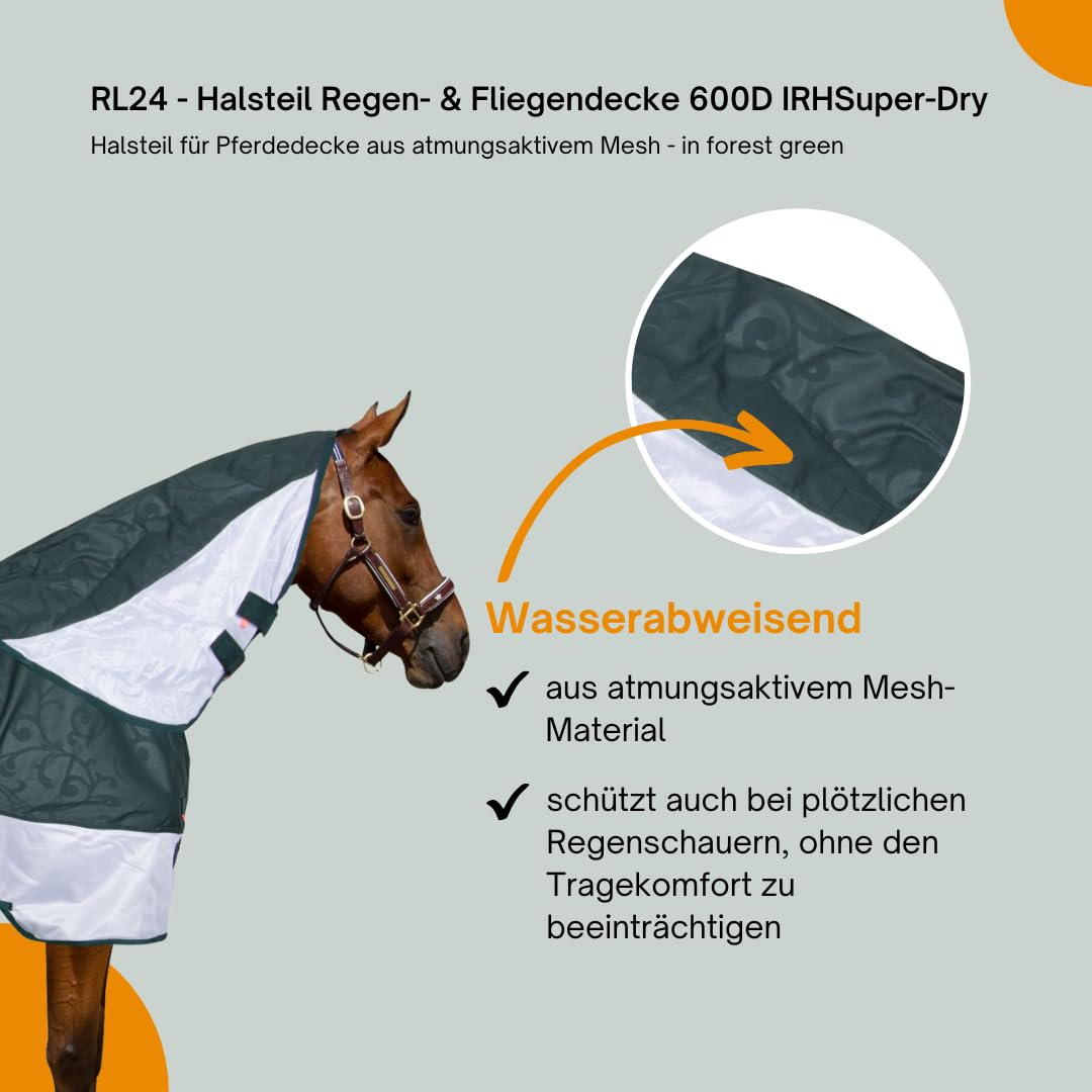 RL24 - Halsteil Regen- & Fliegendecke 600D IRHSuper-Dry – Halsteil für Pferdedecke aus atmungsaktivem Mesh – Schutz vor Insekten – doppelter Klettverschluss – in Forest Green – Größe M
