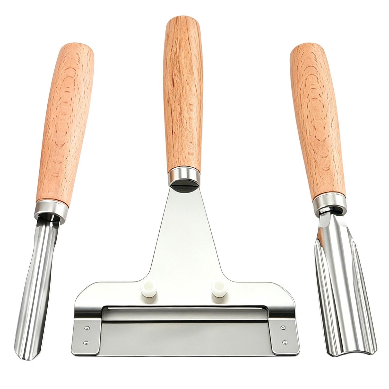 Pelador de verduras de acero inoxidable con mango de madera juego de 3 piezas para cocina