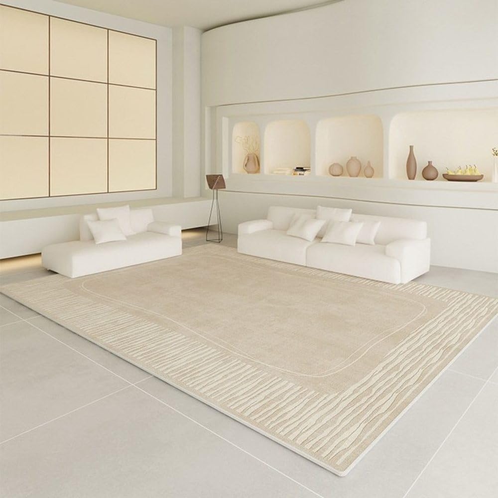 Tapis de salon luxueux beige à rayures artistiques 80x160cm
