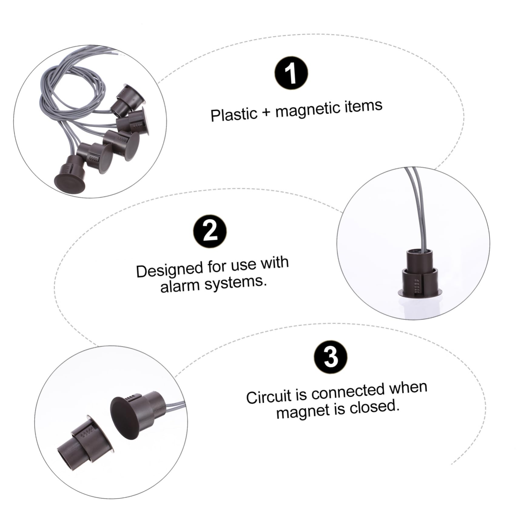 3 Set Sensore Di Contatto Della Porta E Della Finestra Finestre Magnetico Sensori Magnete Interruttori Interruttore Allarme Porta Allarme Di Sicurezza Plastica Black 5 Pezzi*3