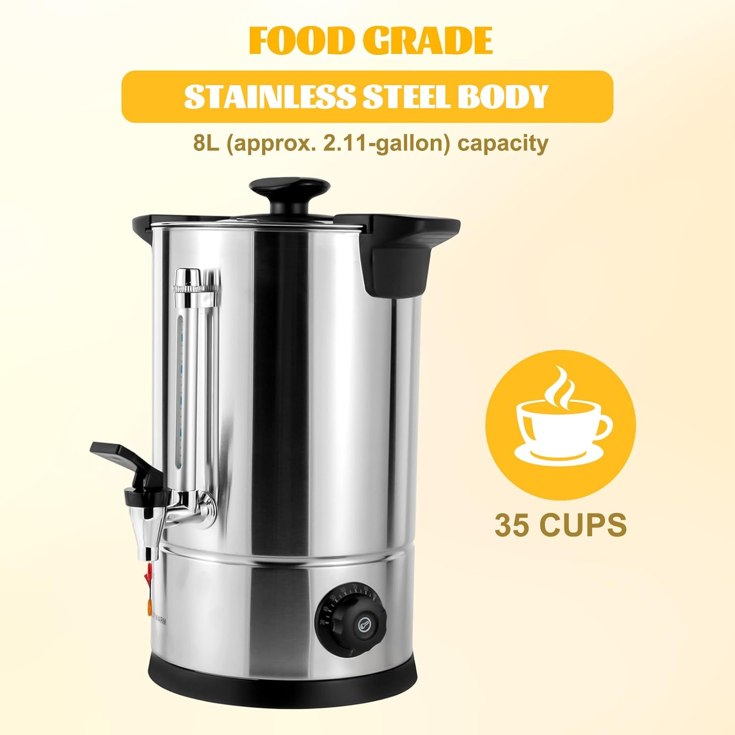 Stainless Steel Coffee Urn, 8L/2.11gal Commercial Grade Stainless Steel Coffee Urn Hot Water Urn for Home, Party, Office, Weddin Perculators Classic Kitchen Hot Water Urn