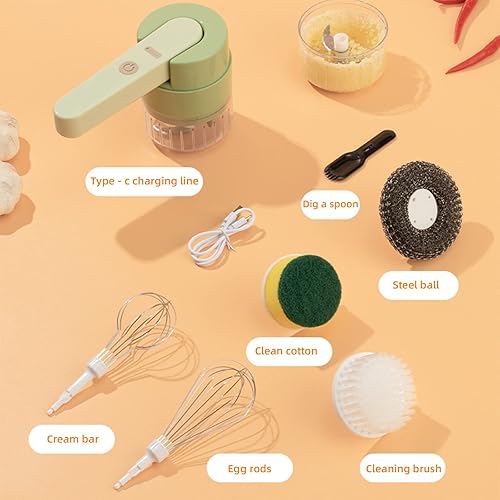 Miniatura 4 de Fonzci Cortador de ajo eléctrico 6 en 1, picador de verduras multifuncional, picador de ajo eléctrico inalámbrico de alimentos con mezclador,