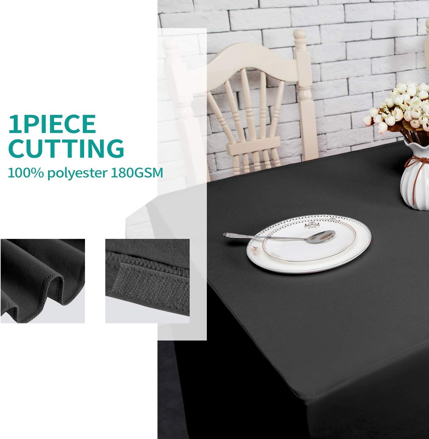 Surmente Mantel rectangular de poliéster de 6 pies para mesas rectangulares para bodas, banquetes o restaurantes (negro, paquete de 5)