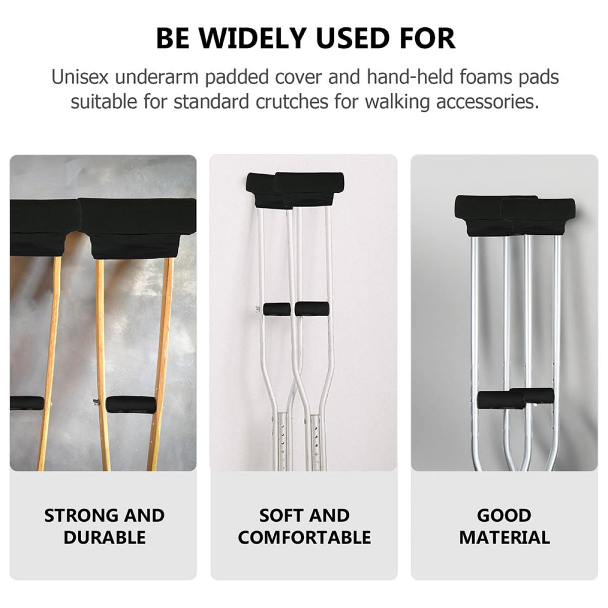 SHERCHPRY 2 Juegos Cojín para Manijas de Muletas Almohadillas Cómodas para Axilas Soporte Ergonómico para Negro