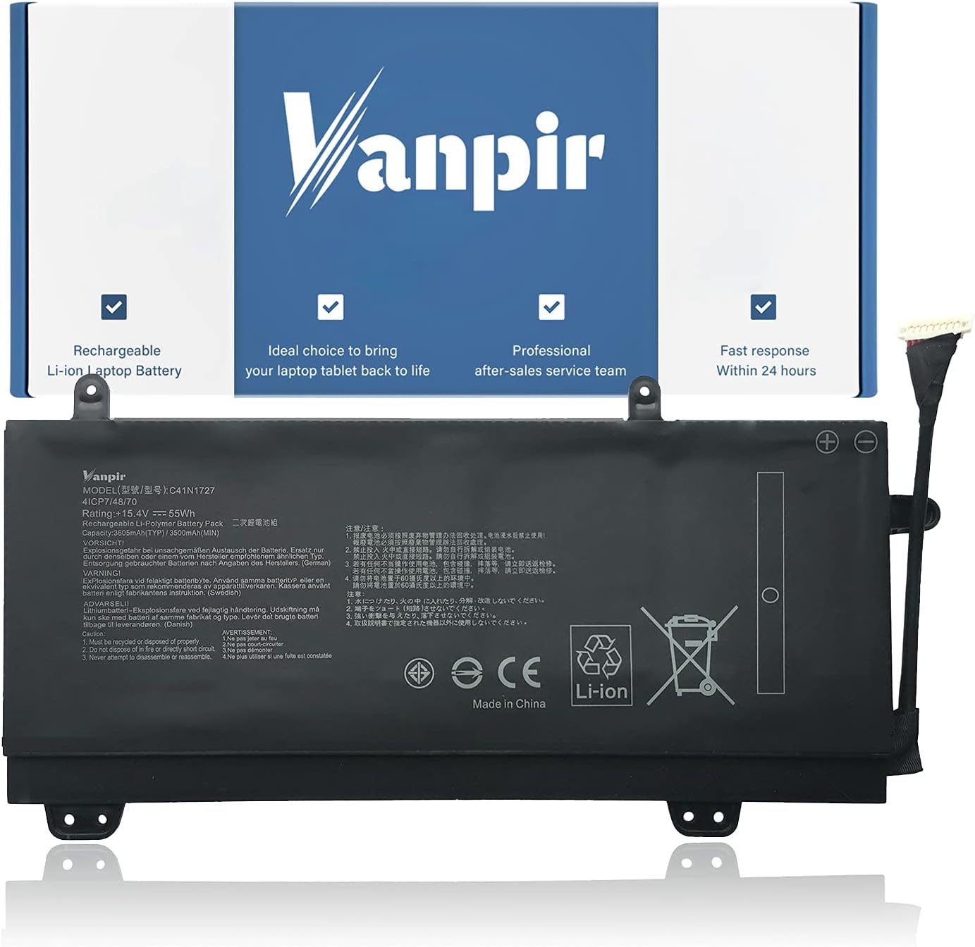 VANPIR C41N1727 Laptop Battery Compatible with Asus Zephyrus GM501 GM501G GM501GM GM501GS ROG GU501 GU501GM Series Notebook 0B200-02900000M 15.4V 55Wh 3500mAh