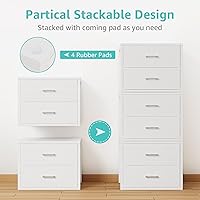 Vista 4 de BOLUO Stackable Storage Drawers Closet Organizers and Storage Bins Fabric White 2 Drawer Dresser for Bedroom Office Modern