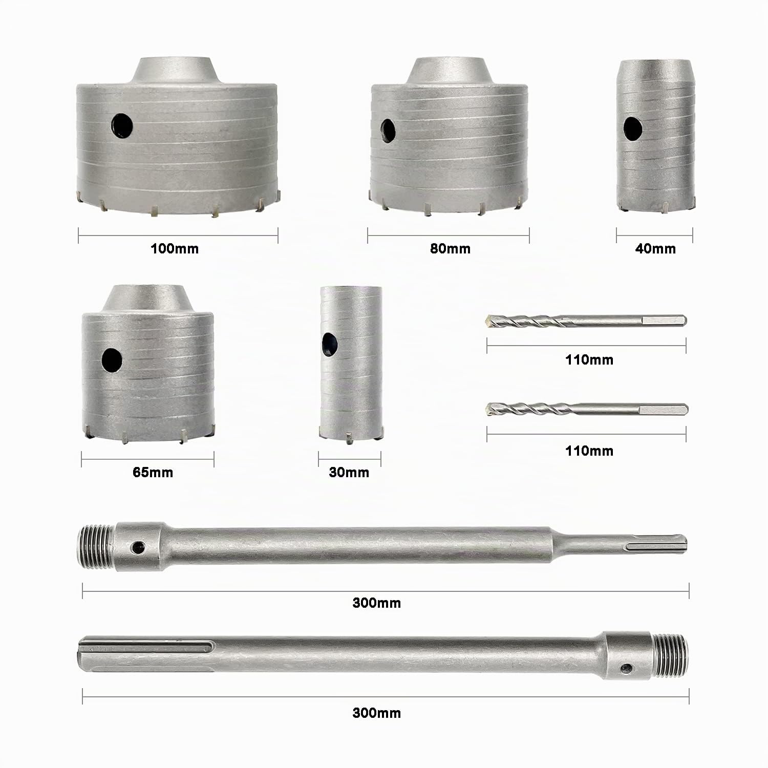 9-teiliges Lochsägen Beton Set – Hammerschlagfest – XXL-Zähne - 4 Schneiden Zentrierbohrer – SDS PLUS&MAX Adapter – Dosenbohrer - Bohrkrone Steckdose für Mauerwerk Ziegel Beton Zementstein