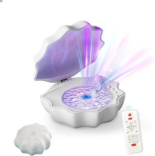 Miniatura 10 de Proyector de Luz de Olas del Océano, Luz Nocturna de Concha con Altavoz Bluetooth Integrado, Control Remoto, Ruidos Blancos para Decoración del