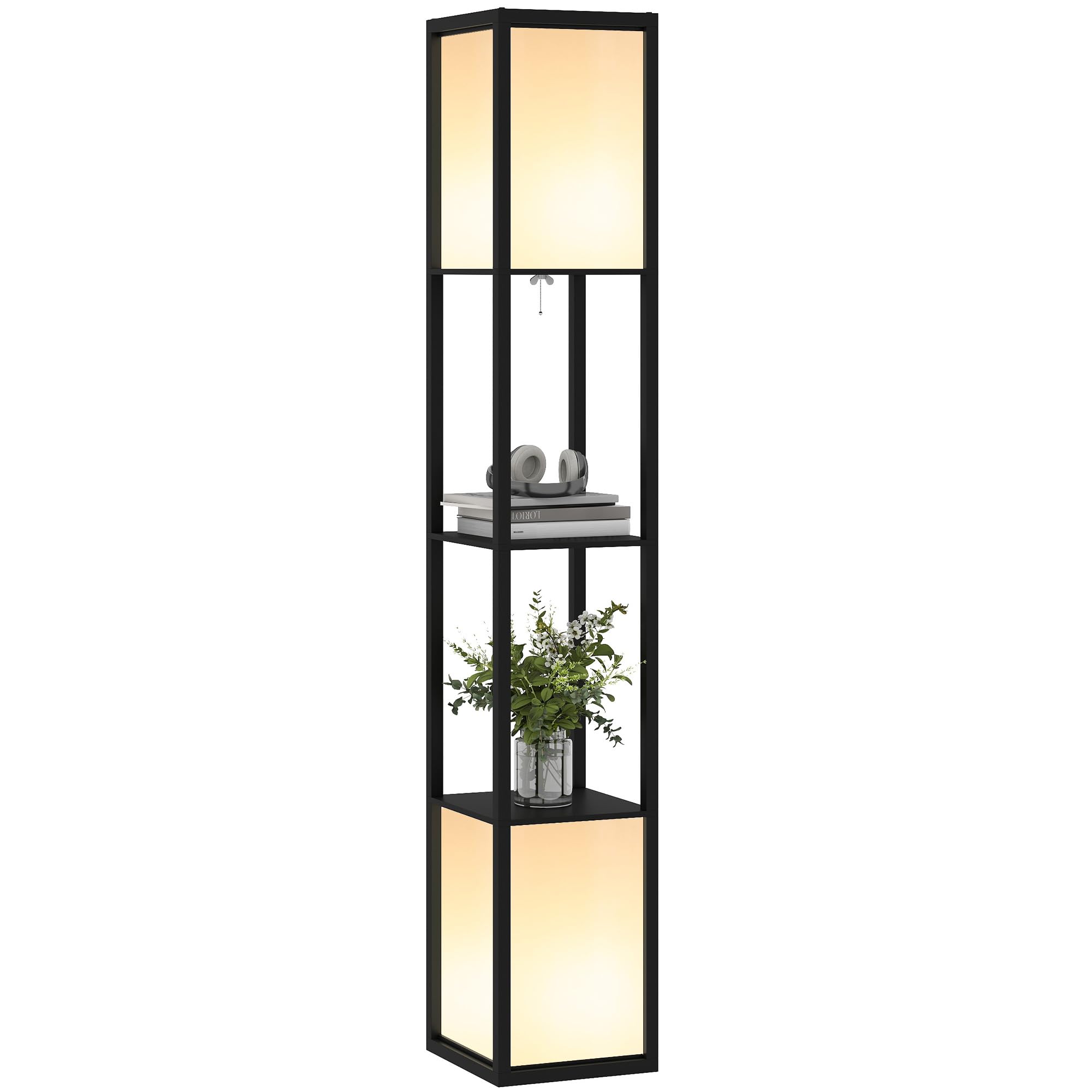 HOMCOM Shelf Floor Lamp with Dual Light - for Living Room - Bedroom - Black  | TJ Hughes