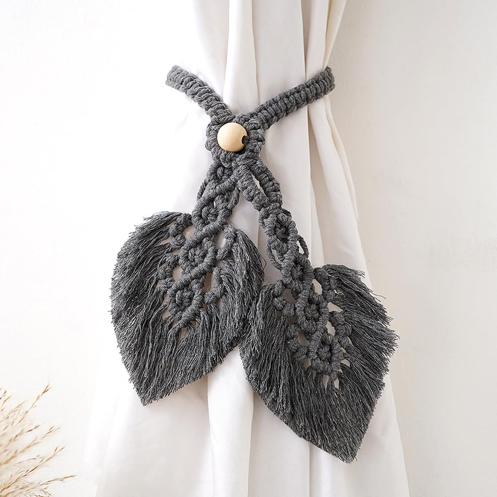 4PCS Boho macramé Rideau embrasses Feuille Pompon Design tissé à la Main Corde de Coton Ferme Rideau Attacher Dos Supports,4pack