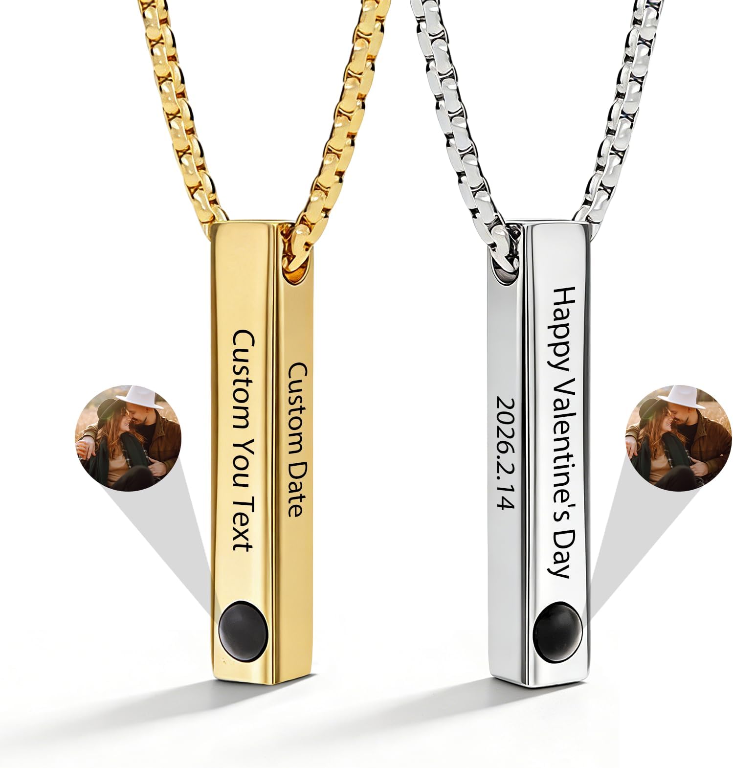 Personalized Projection Necklace with Picture Inside - Custom Photo Necklace, Photo Gifts Christmas Birthday Valentine's Day Memorial Gifts for Couples/Boyfriend/Girlfriend/Lovers