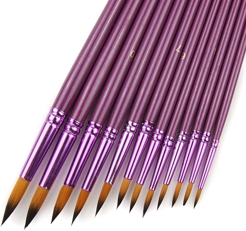 Set di 12 pennelli per Pittura in Nylon fine di Diverse Dimensioni per acquerelli, acrilici, Oli, pennelli per Disegno, Forniture artistiche