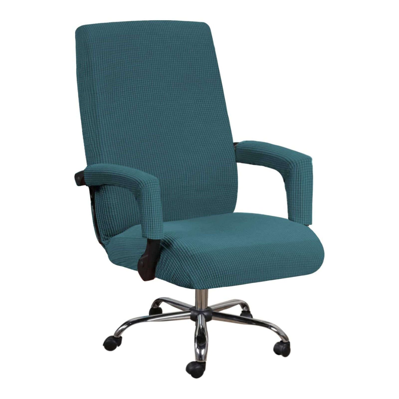 Jhld Deep Teal Spandex Office Chair Covers, Stretch Computer Office Chair Covers Jacquard Rotating Chair Slipcovers With Zippers Removable Washable For Computer Chair-Large