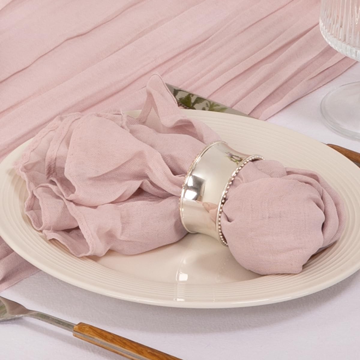 MLMC 60 Pack Cheesecloth Napkins Bulk Dusty Pink Dinner Cloth Napkins 21"x21" Boho Reusable Napkins in Bulk for Wedding Bridal Shower Baby Shower Events Table Decor
