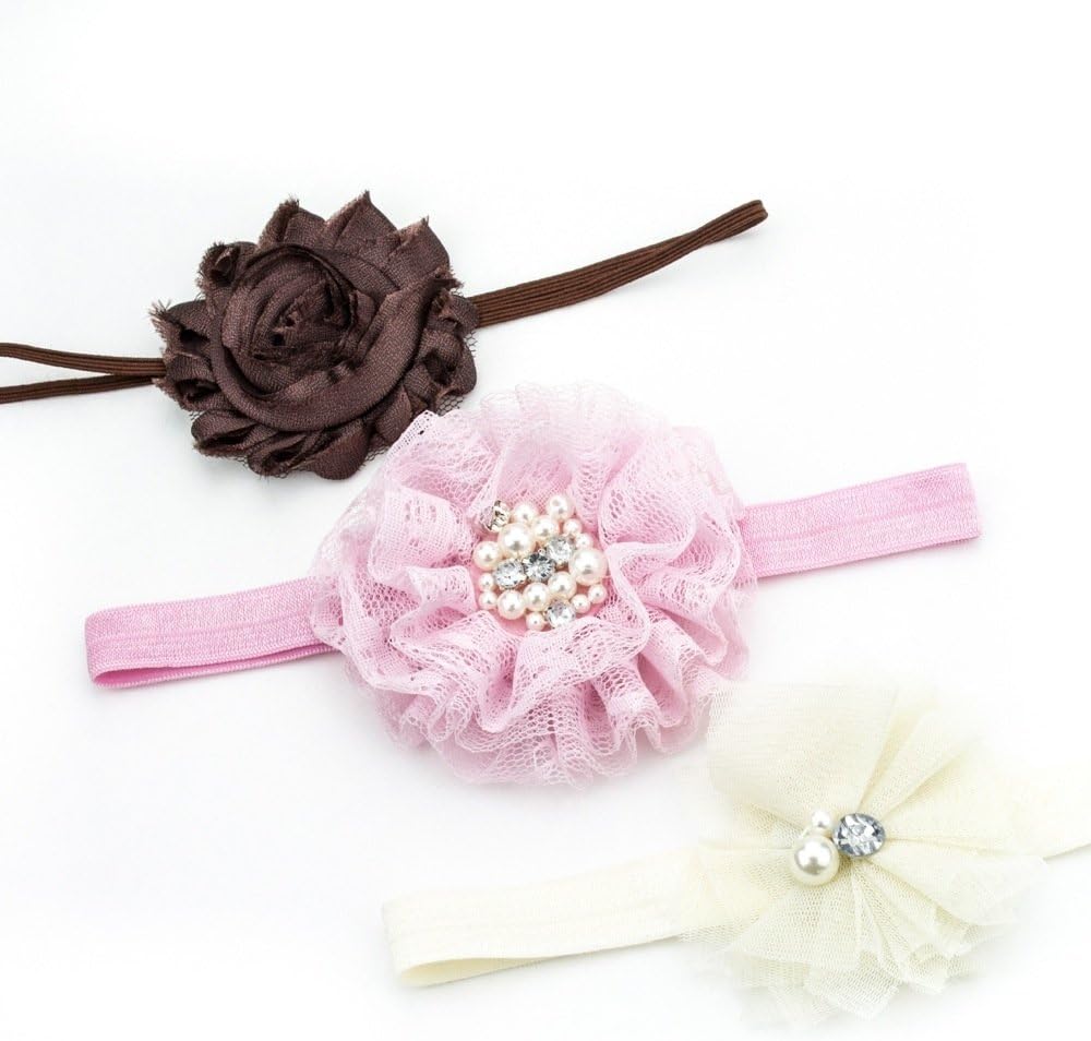 Headbands for Teens Cute Child Newborn Infants Womens Baby Girl Hair Accessories New Cheap 6 Month Skinny Set Wholesale in a Pack Lot in Bulk Flowers Plain Wedding Brown Pink Ivory Elastic Lace Chiffon Rhinestone, 15 in - 6-12 MONTHS