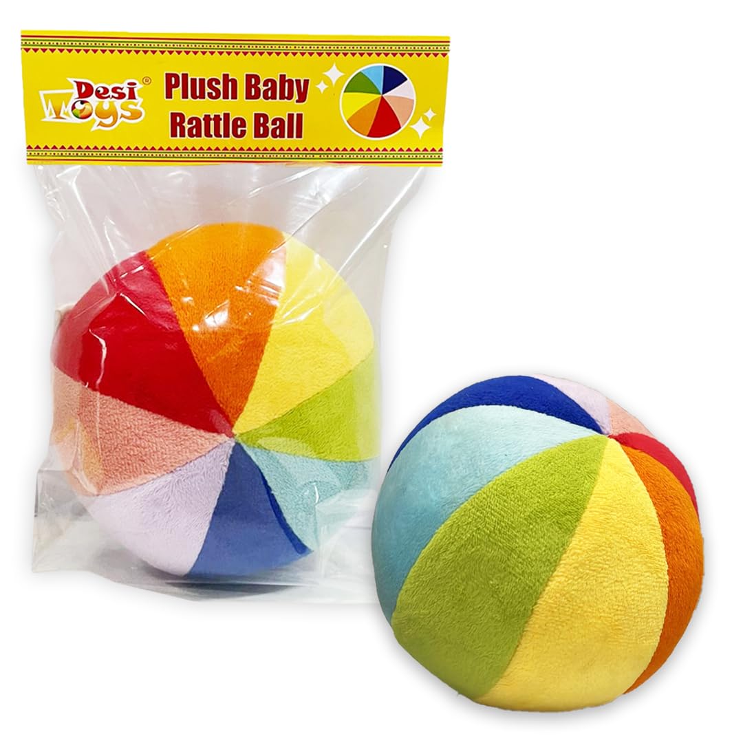 Desi Toys Colorful Baby Rattle Ball (Plush) — Soft Plush Stuffed Toy with Rattle Sound for Baby and Toddlers | Cuddly & Huggable | No Sharp Edges | Gift for Newborn Babies | Size13 cm Diameter (B0D8YBLZ7W) Amazon Price History, Amazon Price Tracker