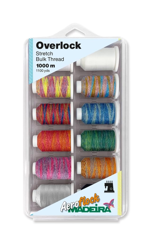 BLISTERBOX AEROFLOCK - Box: Aeroflock No.100: 12 x 1,000m: 8 Variegated & 4 Solid Colour Miniking Spools - Madeira