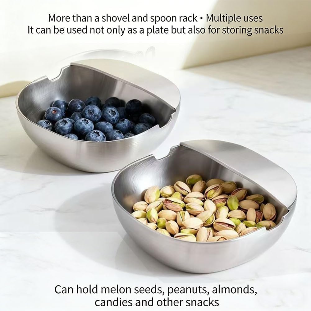 304 Stainless Steel Spoon Rest & Multipurpose Kitchen Utensil Holder, Self-Standing Ladle Holder with Stable Base, Non-Slip Spatula Ladle Holder Heat Resistant & Dishwasher Safe (3PC-A)