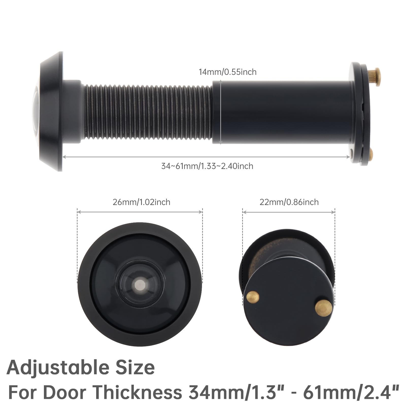 HOJLKLD Door Viewer, Solid Brass 180 Degree Peephole for 35-55mm(1-3/8" to 2-1/6") Doors - Image 2