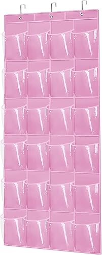 Organizador de zapatos sobre la puerta, zapatero para puerta de armario con 24 bolsillos y gancho, soporte para zapatos en la parte trasera de la
