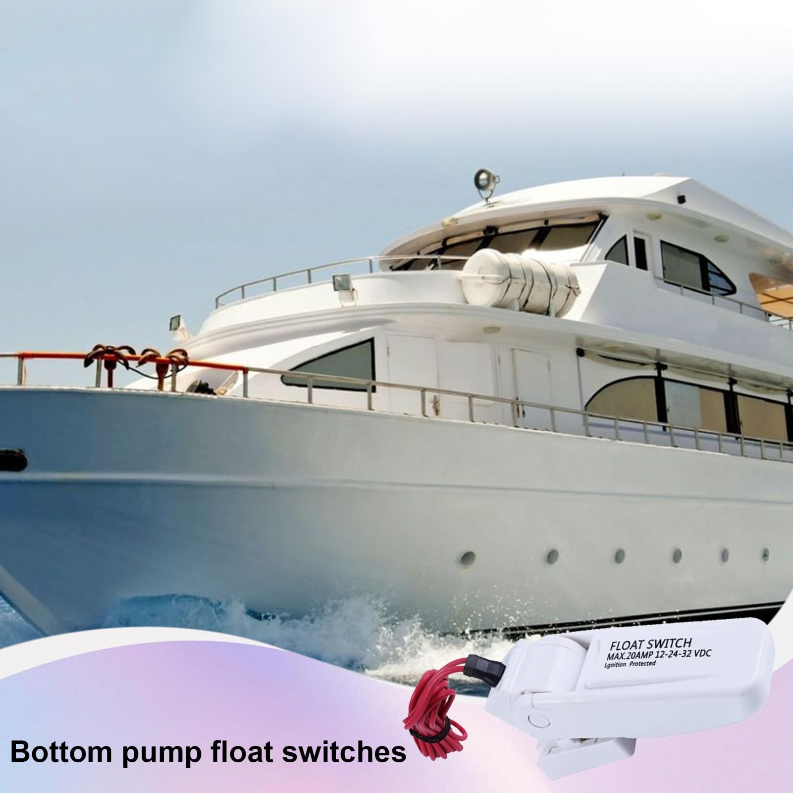 Bilge Pump FloatSwitch, 12V Waterproof Auto Drain Controller for Boats, Compact Marine Sensor with Sealed Wiring for Kayaks Fishing Vessels Pontoon Battery Systems Watercraft Use