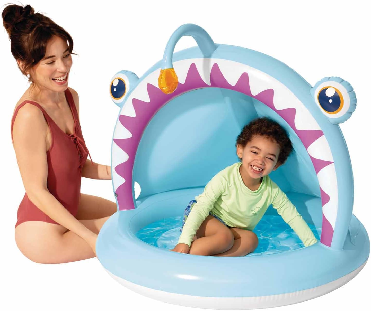 Intex Angler Fish Inflatable Children's Swimming Pool, 127 x 102 x 86 cm, with Parasol, Padded Floor, 3D Abyssal Fish Design, Capacity 45 L, for Children 1-3 Years, Durable Vinyl (58400)