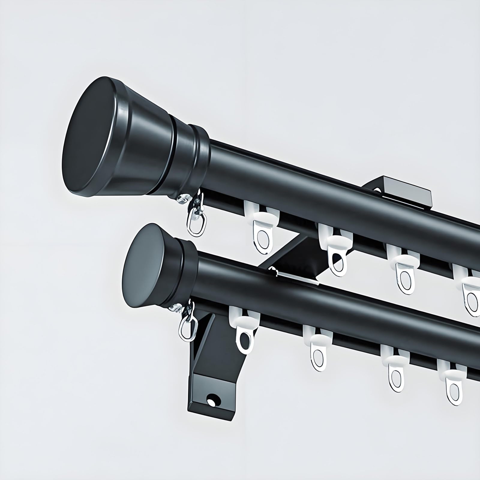 Tringle à rideaux double rail bleu 2,5 m avec système coulissant de fenêtre