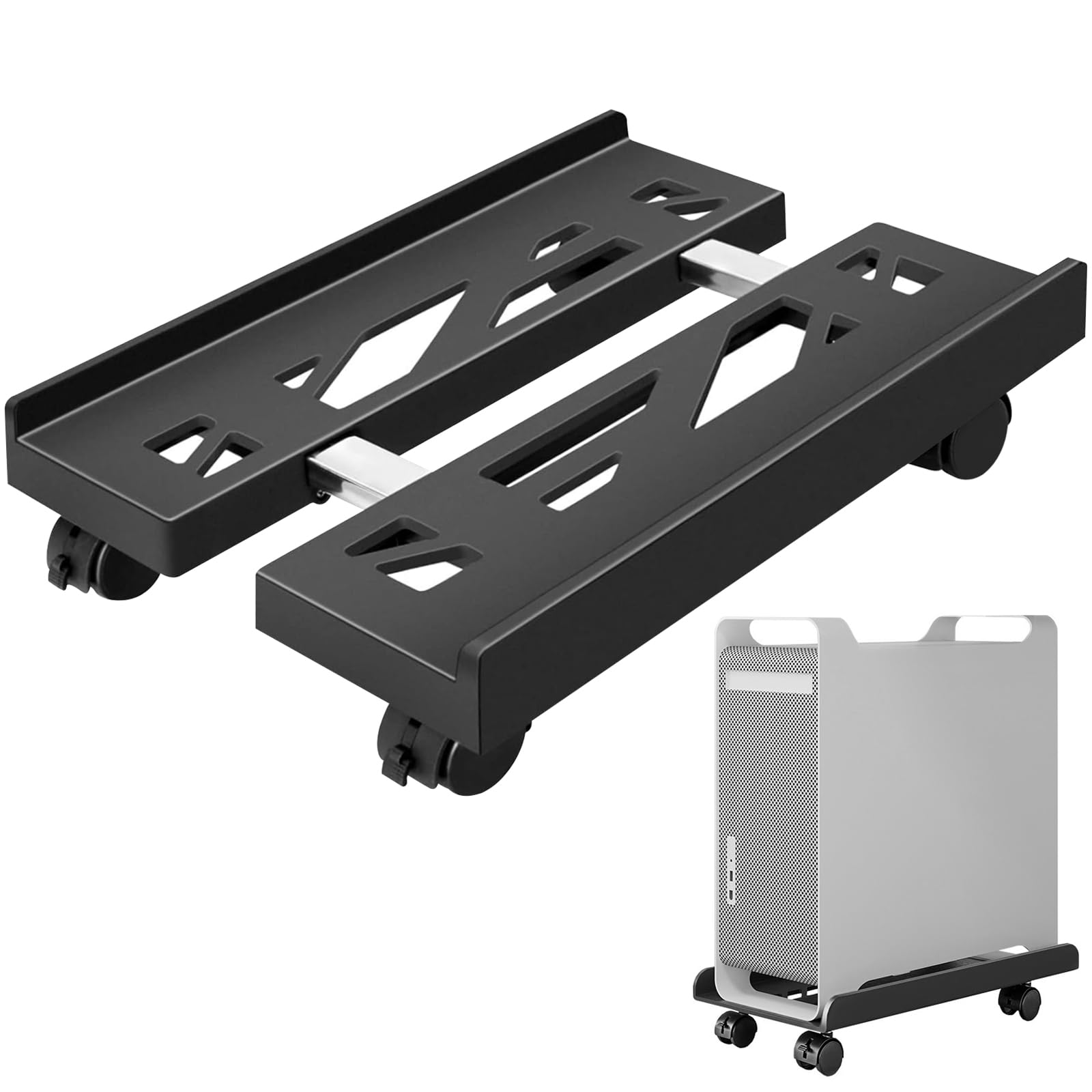 PC ständer mit Rollen, Computer Rollwagen, CPU ständer, CPU-Wagen Unter Schreibtisch für Gamer, Studenten, Zuhause, Büro - Schwarz (Schwarz)