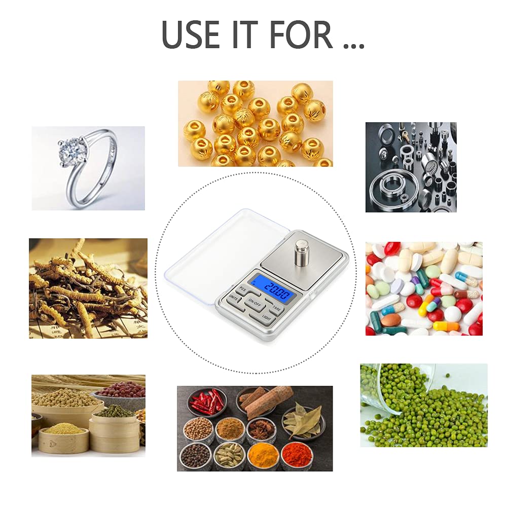 Báscula digital de bolsillo de 2 unidades, capacidad de 500 g, equilibrio de alta precisión, mini gramos electrónicos de recarga de peso, escala de alimentos, báscula de joyería, báscula de cocina