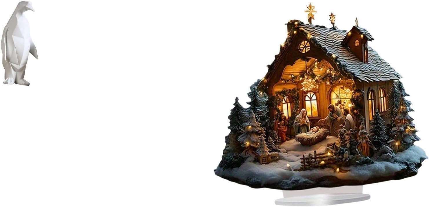 Fenteer Penguin Sculpture Nordic Ornament Nativity Scene Sculpture Acrylic Table Centerpiece Resin Craft Suitable for Display Shelf Bookcase Home Decoration G