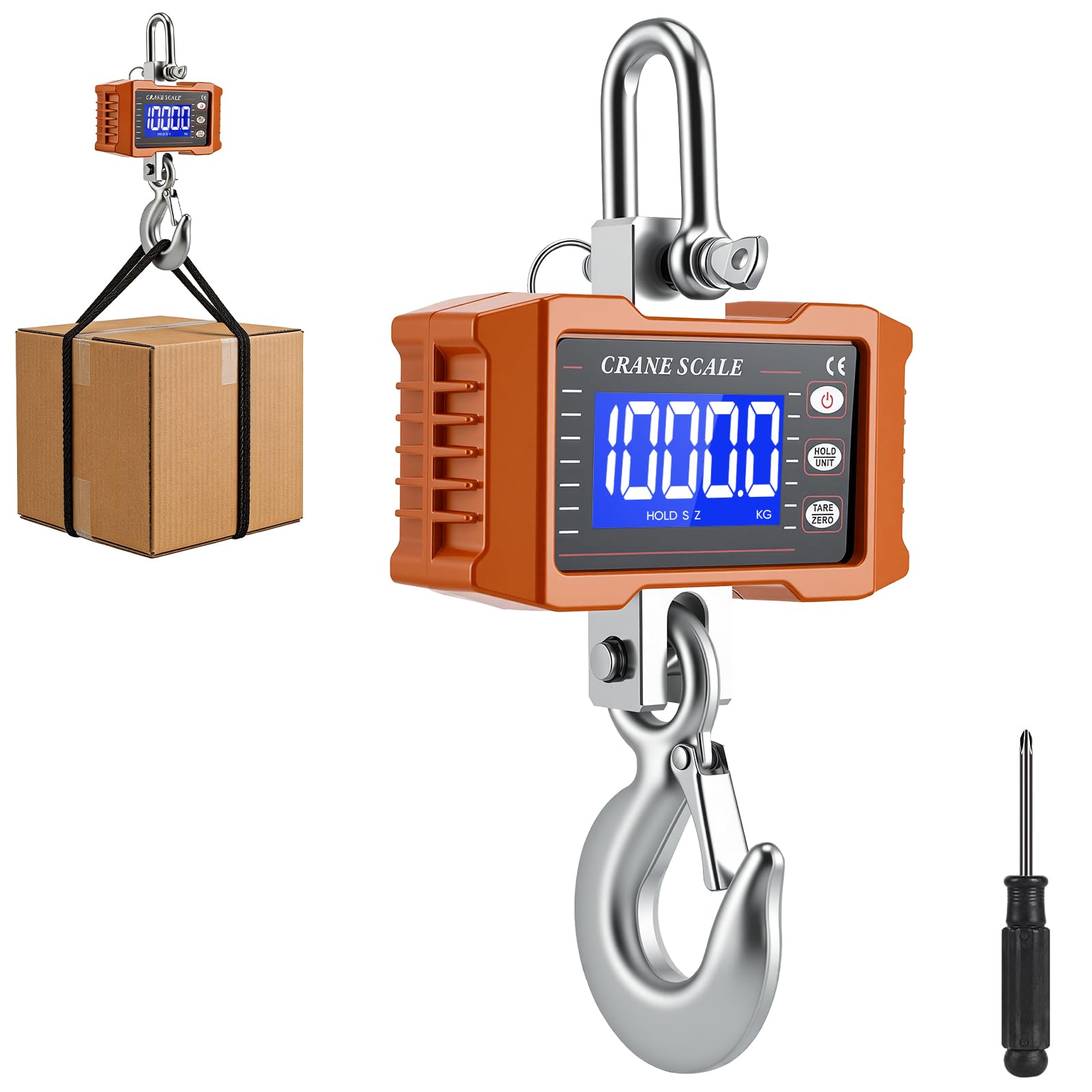 Digitale Hängewaage 2200lbs/1000kg, Elektronische Hängewaage, Aluminium Digitale Kranwaage, 1T Industrielle Hängewaage mit Präzisem Sensor, LCD-Display, Haken für Garage & Fabrik & Bauernhof