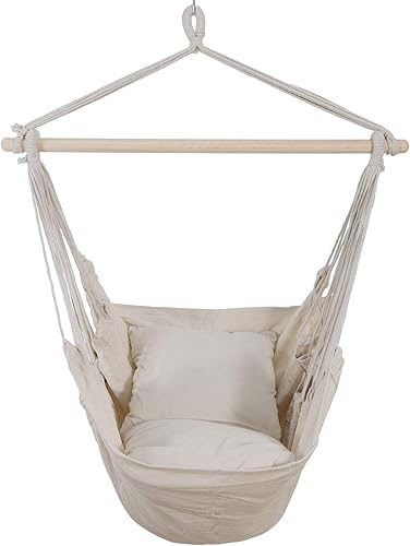 Miniatura 3 de Silla hamaca beige columpio colgante de cuerda silla de red porche patio con 2 cojines