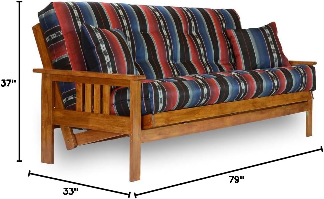 Nirvana Futons Stanford Futon Set - Full Size, Frame, Premium 8" Mattress, Taos Ruby Cover