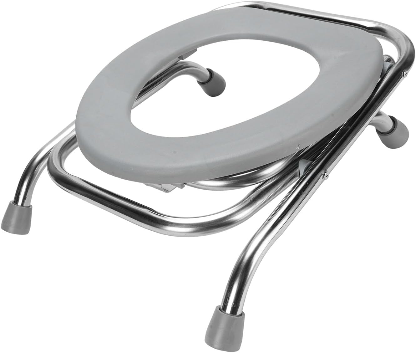 Luqeeg Portable Toilet Seat, Stainless Steel Folding Commode Chair, Non Slip Base, Ergonomic Design, Travel Potty Chair for Seniors, Disabled and Pregnant