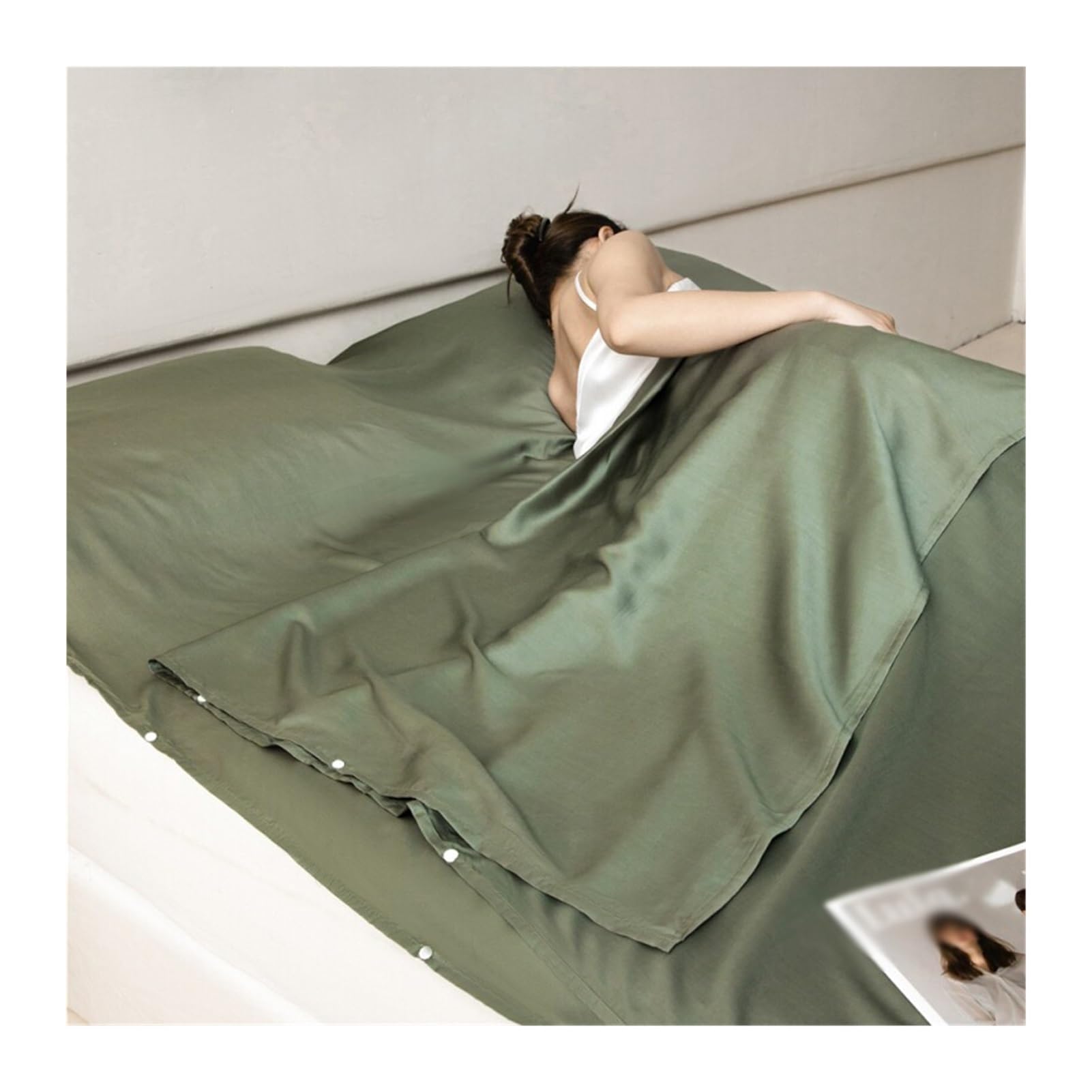 GBHMJU Tencel Sleeping Bag Liner Cooling Silky Adult Sleep Sack Travel Sheets Foot Zipper Lightweight Portable Camping Sleeping Bag Liners for Backpacking Hostels(Green,80x210cm-31x82)