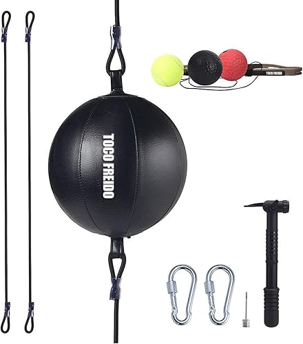 Miniatura 14 de TOCO FREIDO Bola de boxeo de doble extremo, bolsa de velocidad con niveles de dificultad Pelota refleja de boxeo con diadema, perfecta para 3 reflex