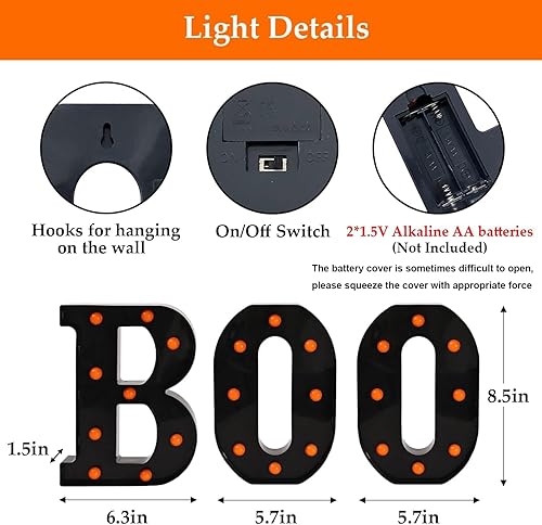 Miniatura 4 de Decoraciones de Halloween para interiores, 3 letras LED de marquesina iluminadas, decoración de Halloween, letreros luminosos para el hogar,